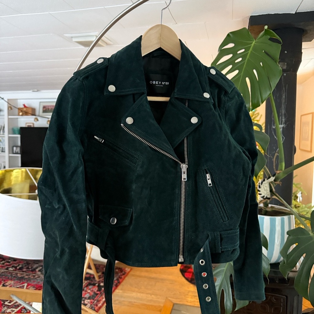 Obey Women's Dark Green Leather Jacket